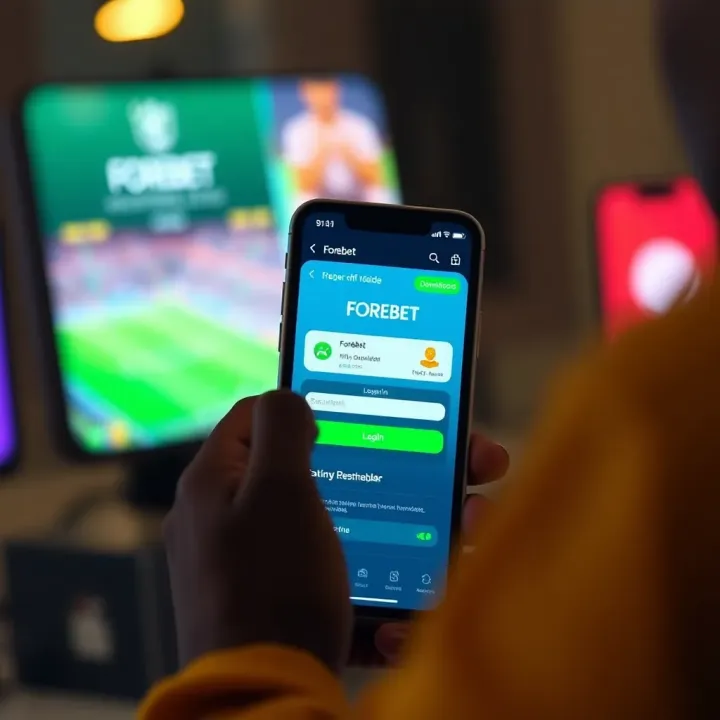 Smartphone displaying Forebet Mobile app with football match predictions and statistical data