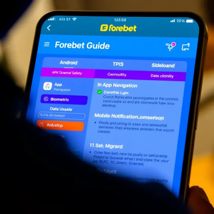 User navigating Forebet mobile app with icons representing sports betting features and safety tips
