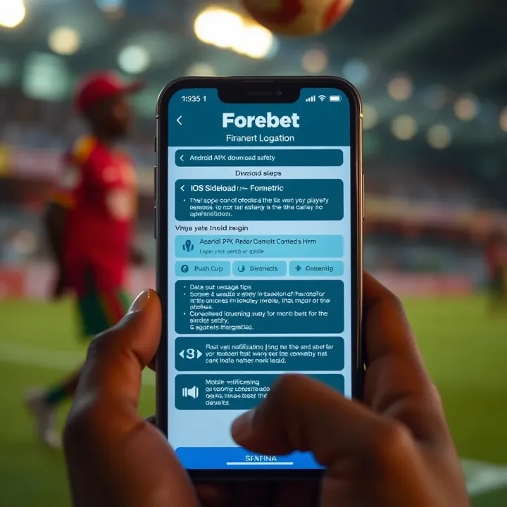 Person navigating Forebet app on smartphone with football icons and charts visible